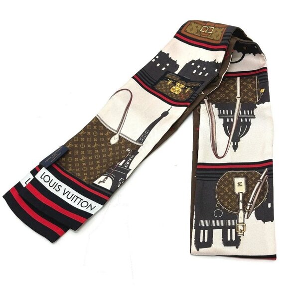 LOUIS VUITTON M77316 Bandeau Skyline Small Monogram Maron Scarf silk Multicolore - Picture 1 of 16